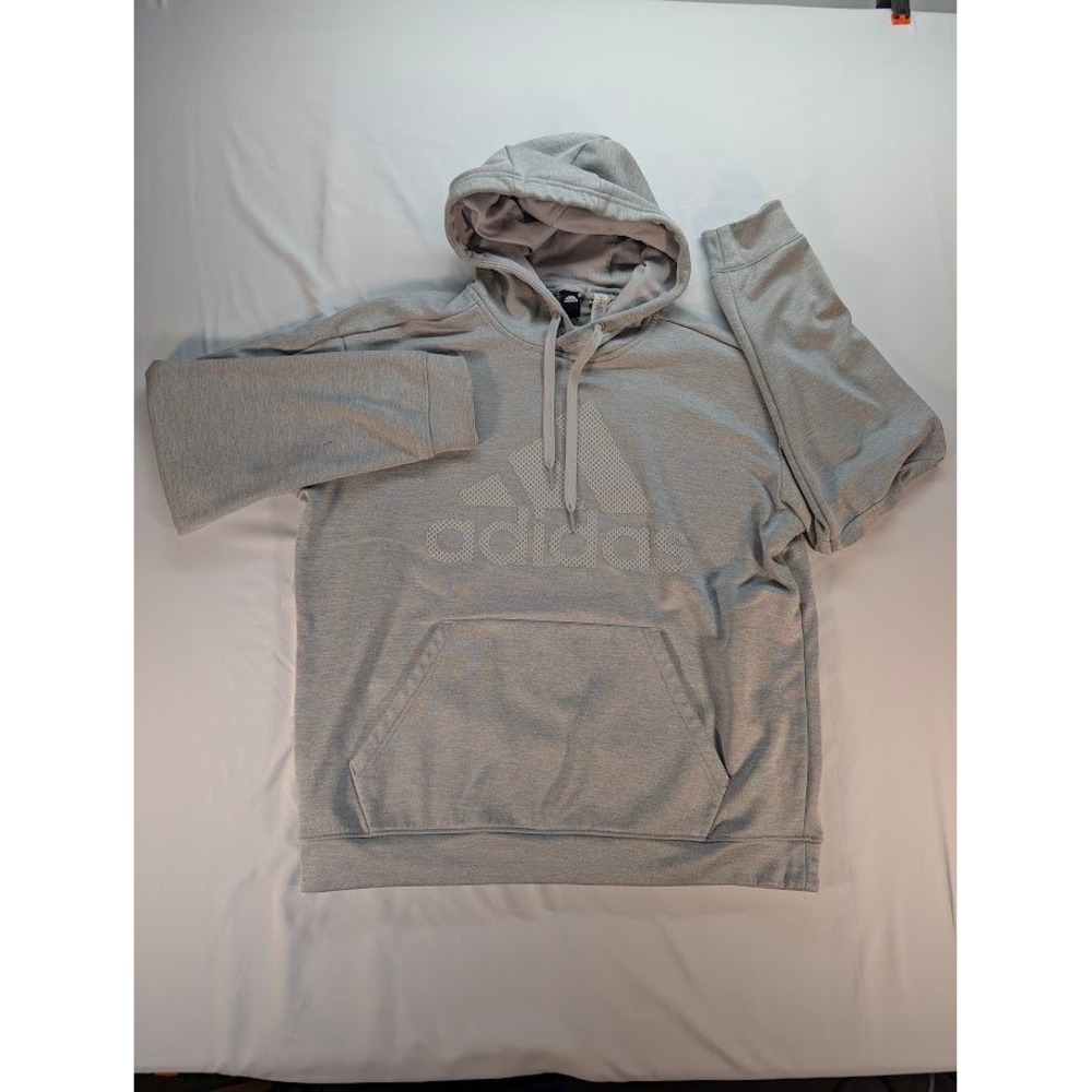 Adidas Mens Heather Grey Performance Logo Graphic Pullover Hoodie Sweatshirt